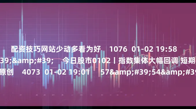 配资技巧网站少动多看为好    1076  01-02 19:58     57&#39;54&#39;&#39;    今日股市0102丨指数集体大幅回调 短期能否止跌企稳？  原创    4073  01-02 19:01     57&#39;54&#39;&#39;    今日股市1231丨2024三大指数累计上涨10%左右 您的收益跑赢指数